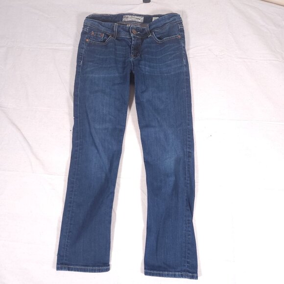 BKE Denim Kate Straight Blue Jeans Womens Size 28S x 29.5 Dark Wash Pants FLAWS - Picture 1 of 16